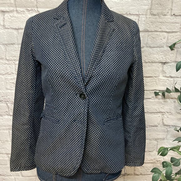 J. Crew Women School Boy Jacket Blazer Blue polka dots Size 2 - Picture 1 of 7